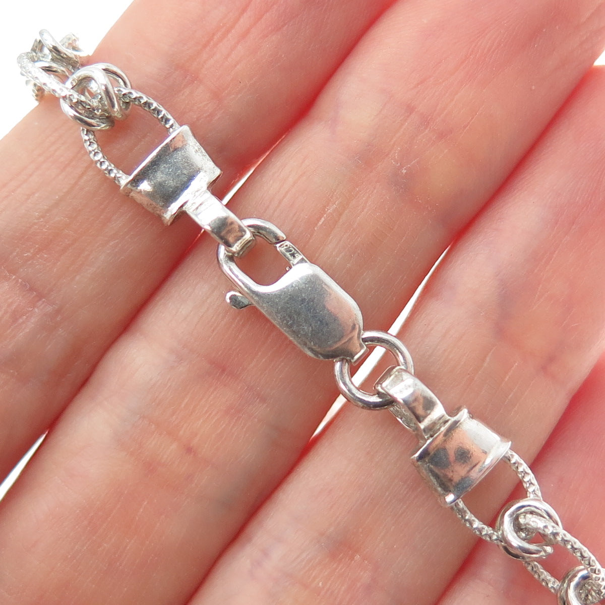 925 Sterling Silver Vintage Twisted Knot Oval Link Bracelet 7.25"