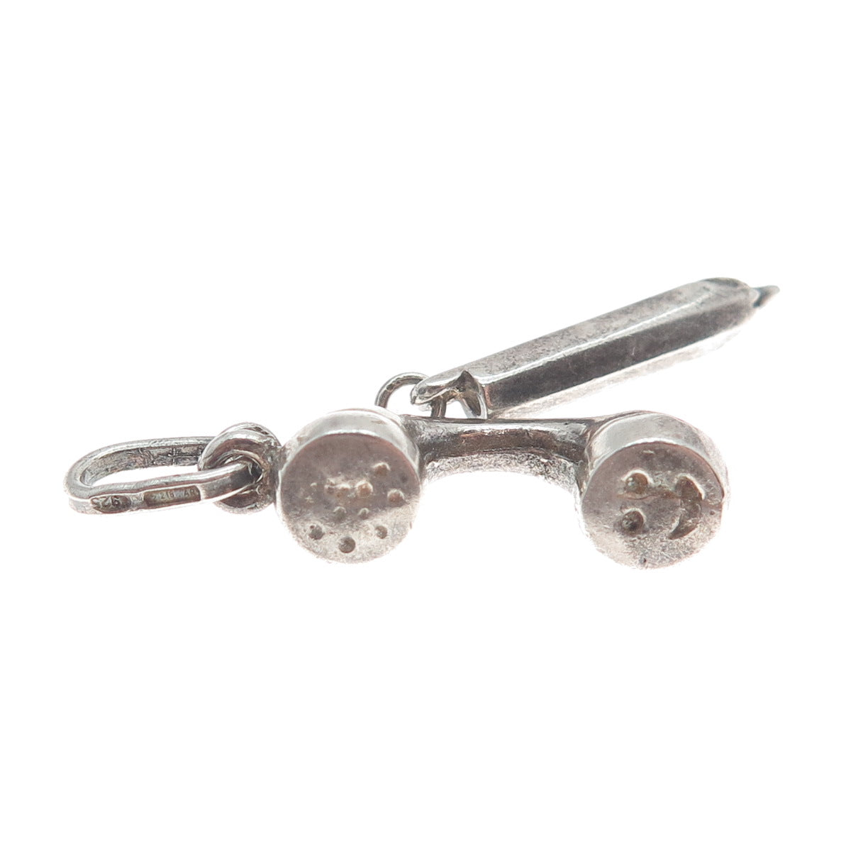 925 Sterling Vintage Italy Telephone Receiver & Pencil Minimalist Charm Pendant