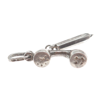 925 Sterling Vintage Italy Telephone Receiver & Pencil Minimalist Charm Pendant