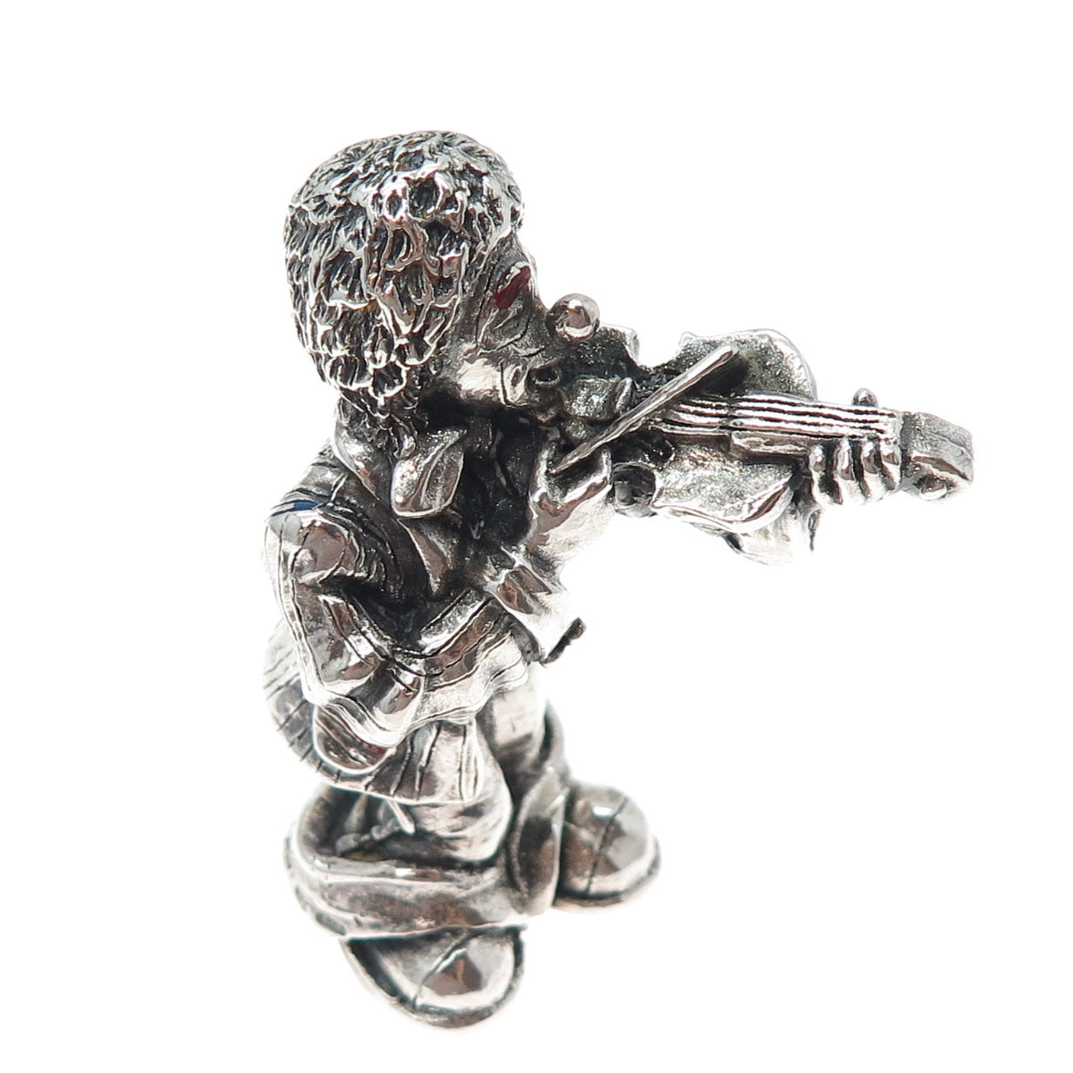 ALESSANDRO MAGRINO 925 Sterling Vintage Enamel Pagliacci Clown & Violin Figurine