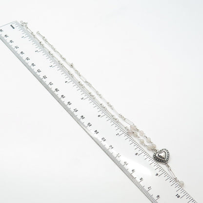 925 Sterling Silver Vintage Real Rose Quartz Figaro Chain Necklace 16"