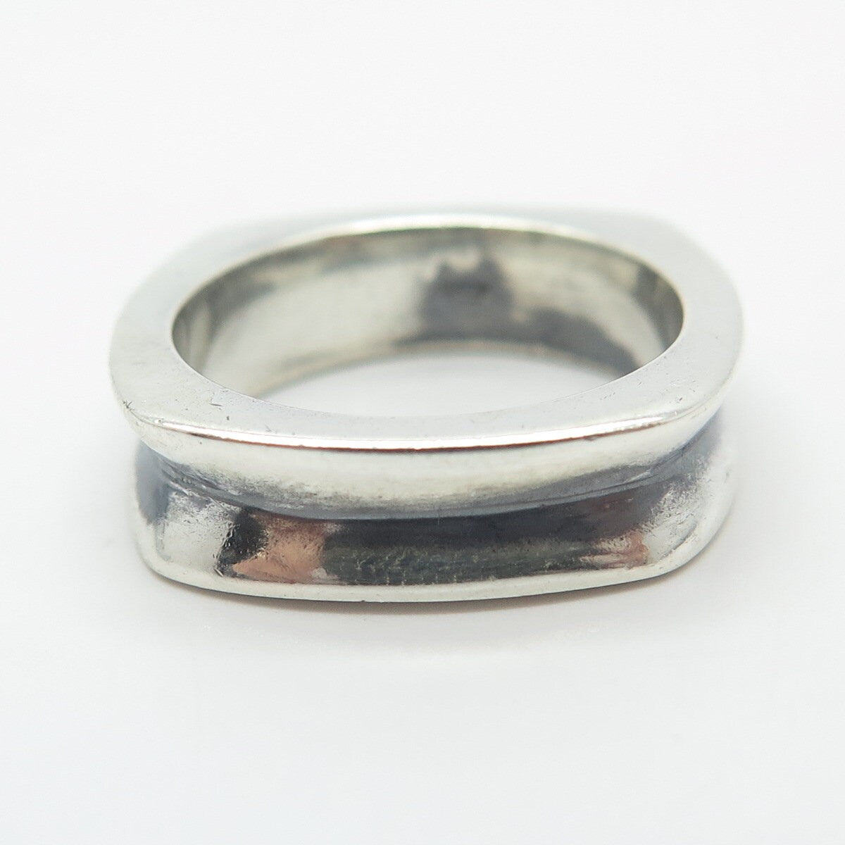 925 Sterling Silver Vintage Concave Square Ring Size 5