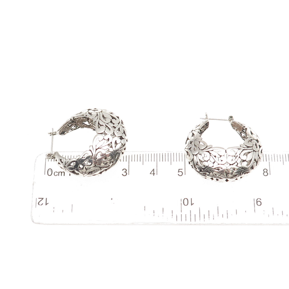 Jezlaine 925 Sterling Silver Vintage Ornate Floral Oxidized Hoop Earrings