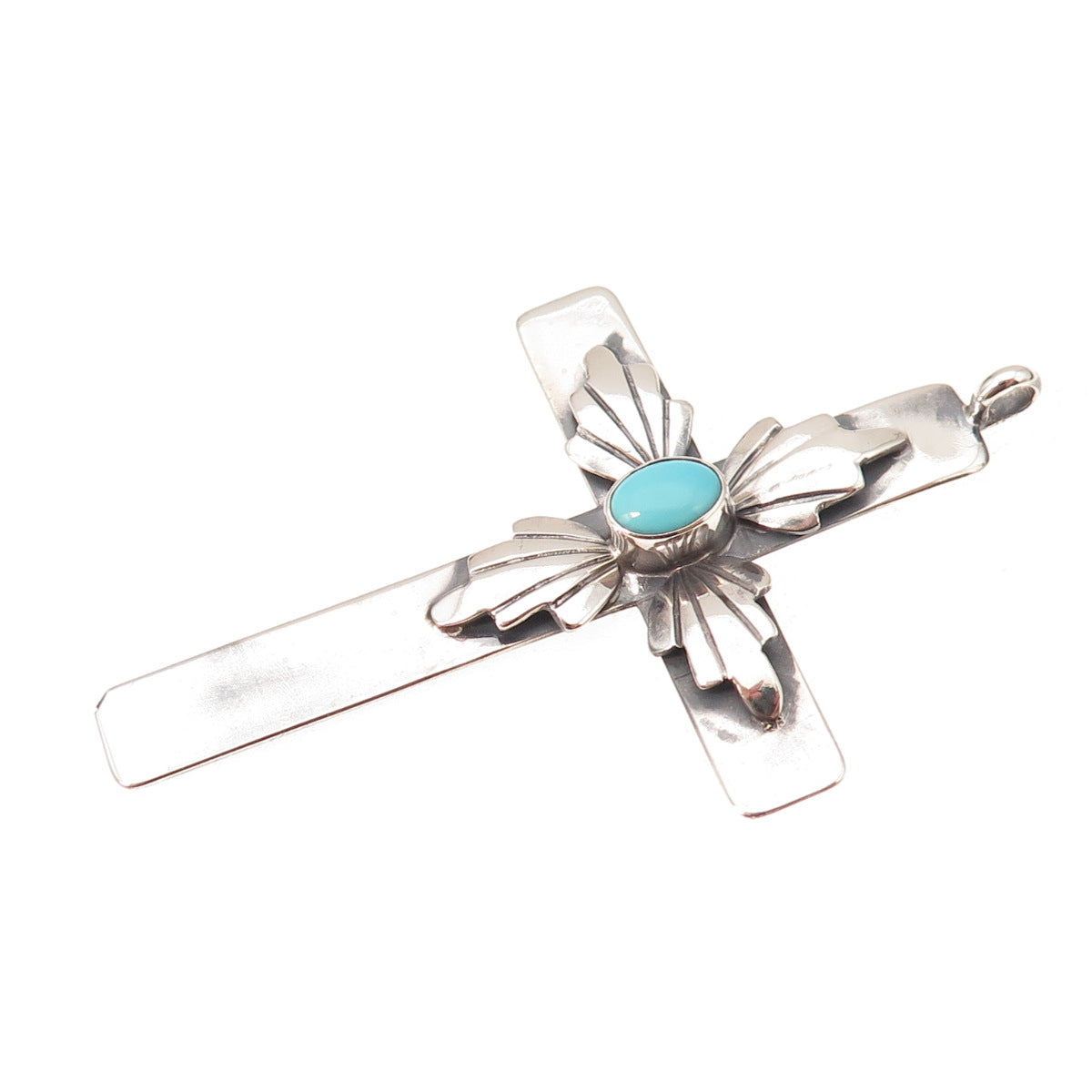James Shay Navajo Old Pawn 925 Sterling Silver Vintage Turquoise Cross Pendant