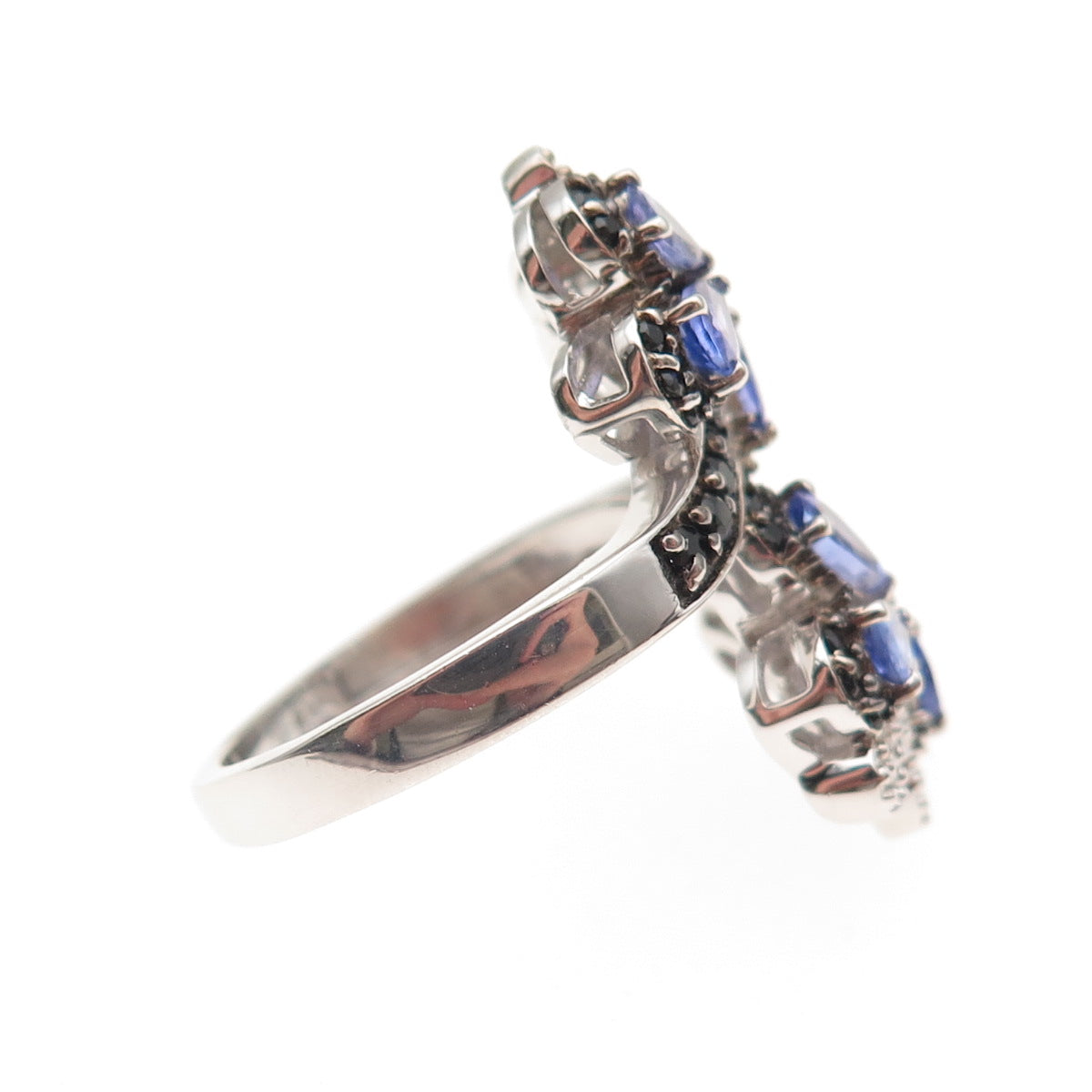 Chuck Clemency 925 Sterling Silver Real Tanzanite & Black Spinel Ring Size 8.25