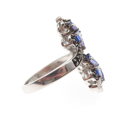 Chuck Clemency 925 Sterling Silver Real Tanzanite & Black Spinel Ring Size 8.25