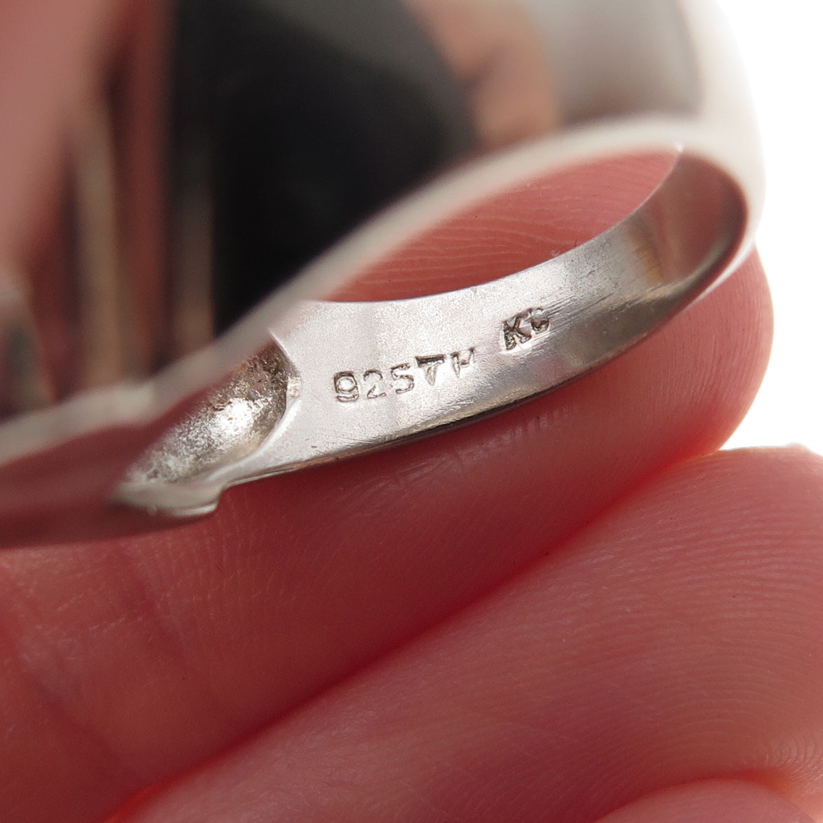 925 Sterling Silver Vintage Pink C Z Modernist Oxidized Ring Size 7