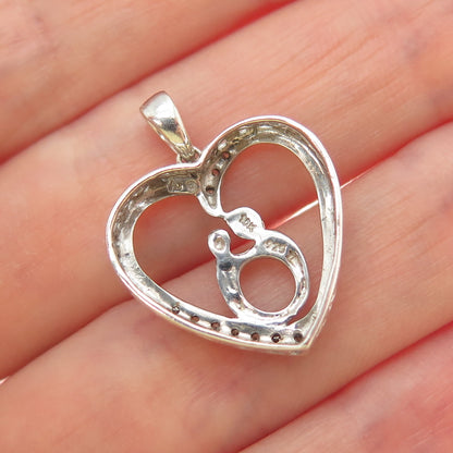 10K Rose Gold 925 Sterling Silver Real Diamond Mom & Child Heart Mini Pendant
