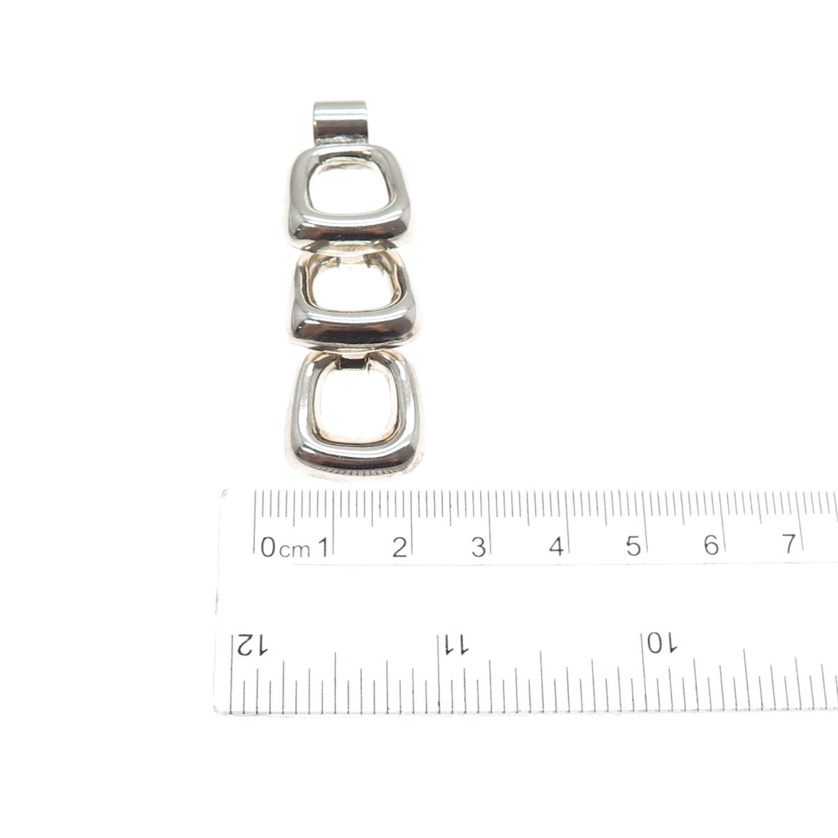 925 Sterling Silver Vintage Modernist Square Drop Pendant