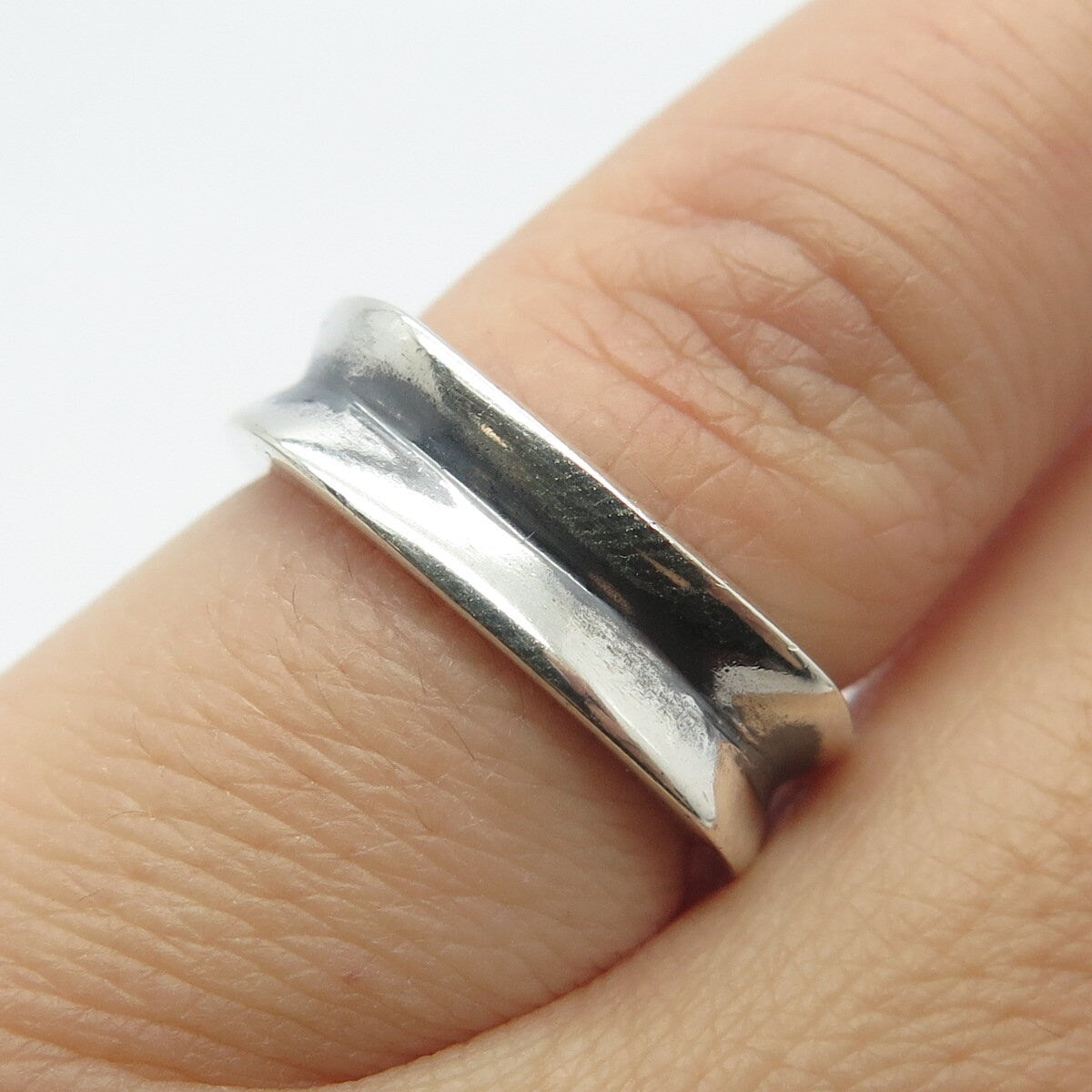 925 Sterling Silver Vintage Concave Square Ring Size 5