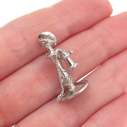 925 Sterling Silver Antique Art Deco Retro Candlestick Phone 3D Charm Pendant