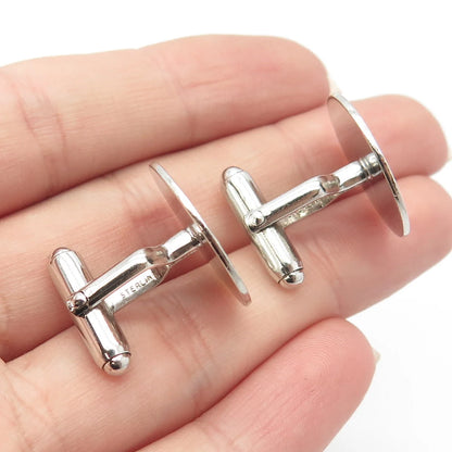 925 Sterling Silver Vintage Textured Round Cufflinks
