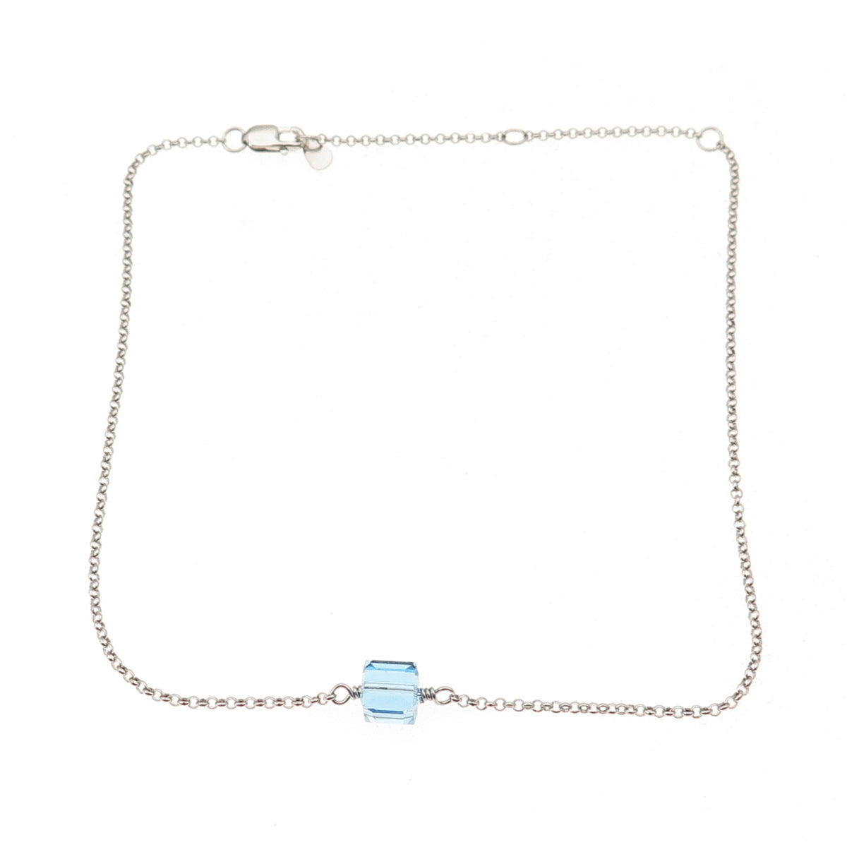 925 Sterling Silver Blue Crystal Rolo Link Anklet / Bracelet 9.25-11.25"
