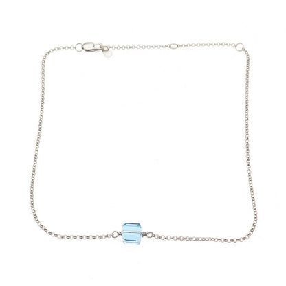 925 Sterling Silver Blue Crystal Rolo Link Anklet / Bracelet 9.25-11.25"