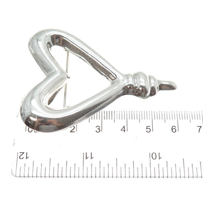 925 Sterling Silver Vintage Mexico Modernist Heart Pin Brooch / Pendant