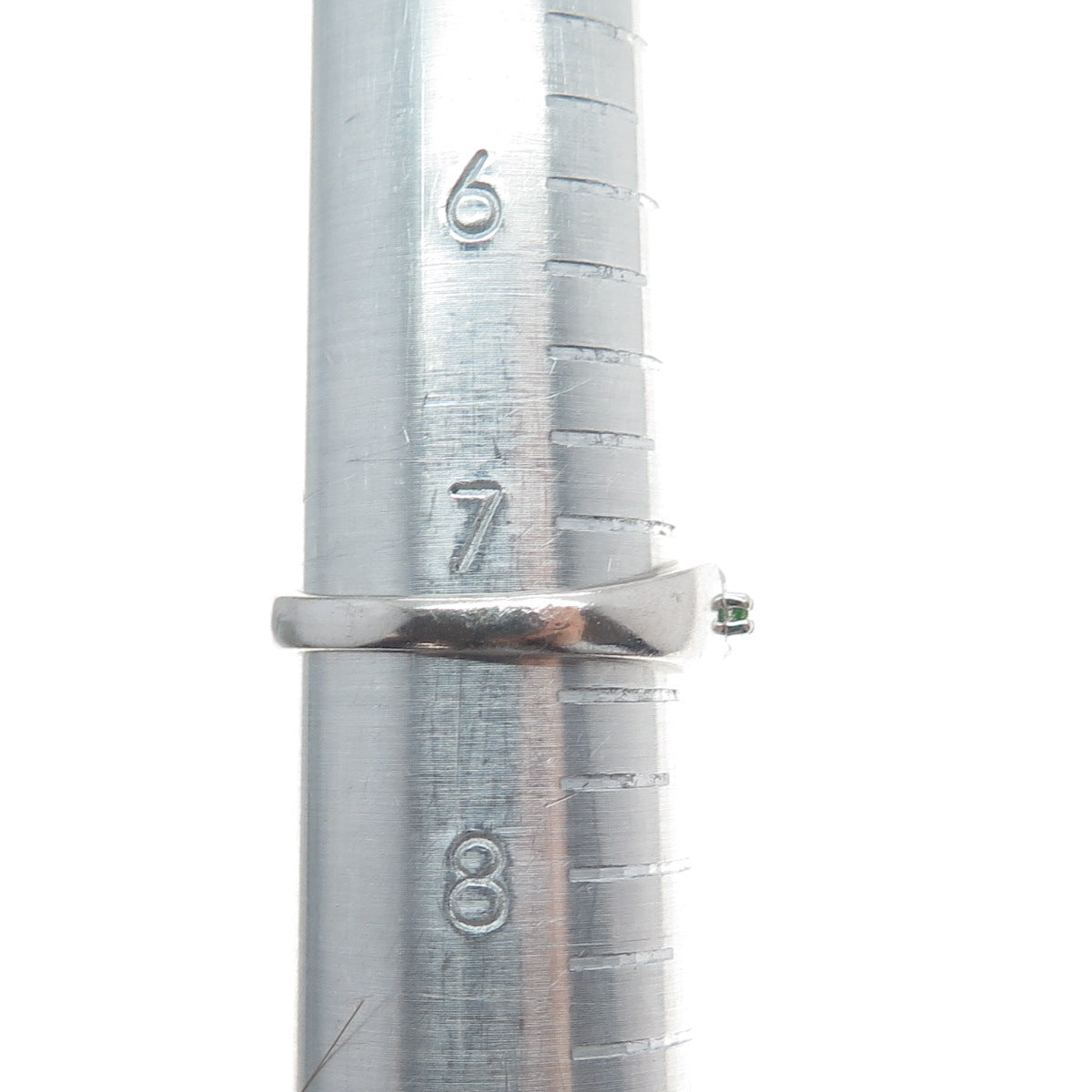 925 Sterling Silver Real Round-Cut Peridot Beaded Ring Size 7.5