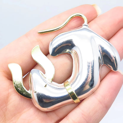 925 Sterling Silver 2-Tone Vintage Mexico Dog / Puppy Pin Brooch