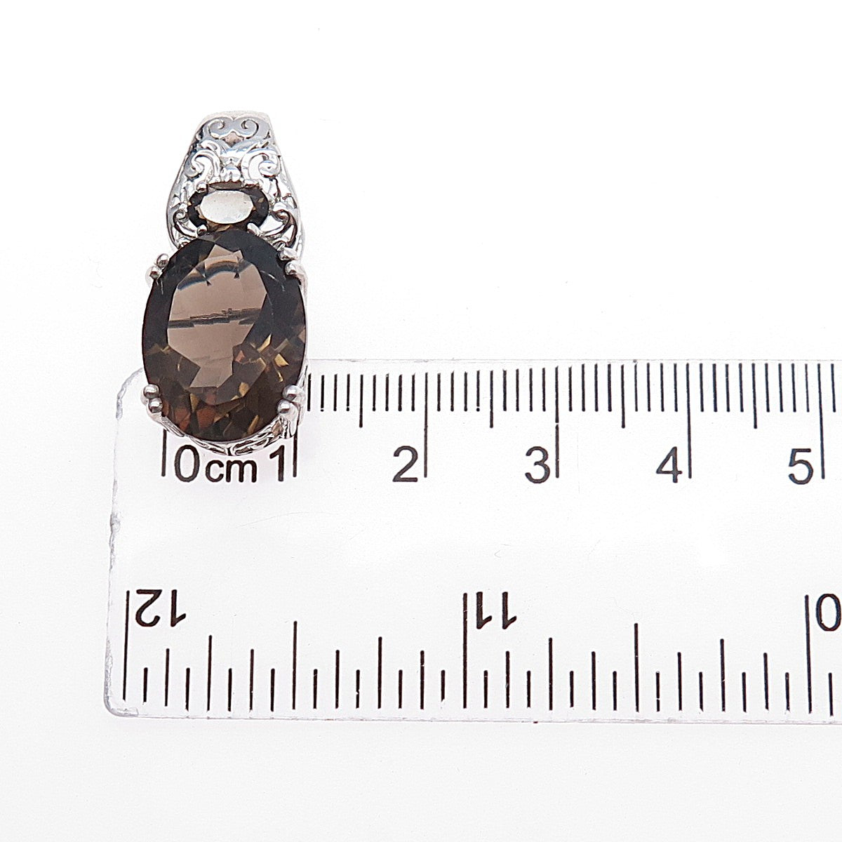 D'Joy 925 Sterling Silver Real Oval-Cut Smoky Quartz Charm Pendant