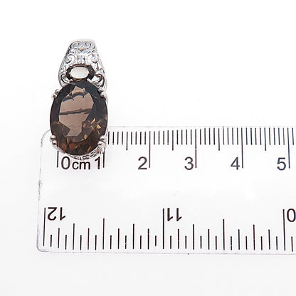 D'Joy 925 Sterling Silver Real Oval-Cut Smoky Quartz Charm Pendant