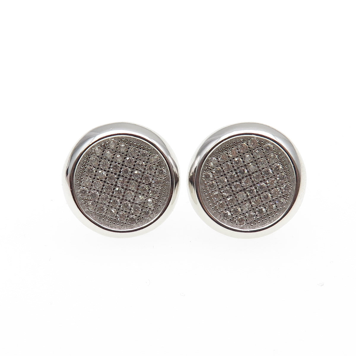 925 Sterling Silver Round-Cut C Z Disc Stud Earrings