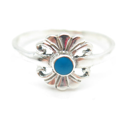 925 Sterling Silver Vintage Southwestern Real Turquoise Gem Ring Size 7.5