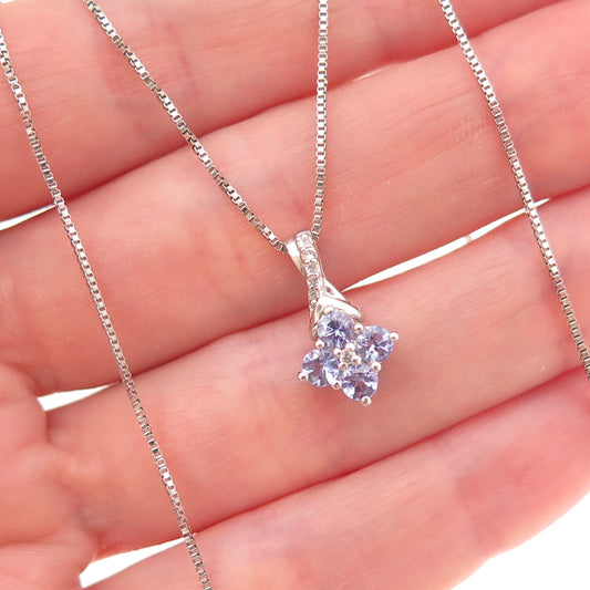 Chuck Clemency 925 Sterling Silver Real Tanzanite & Topaz Box Chain Necklace 18"