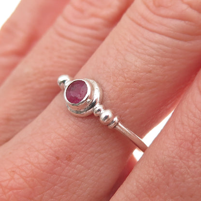 925 Sterling Silver Vintage Real Round-Cut Ruby Ring Size 8