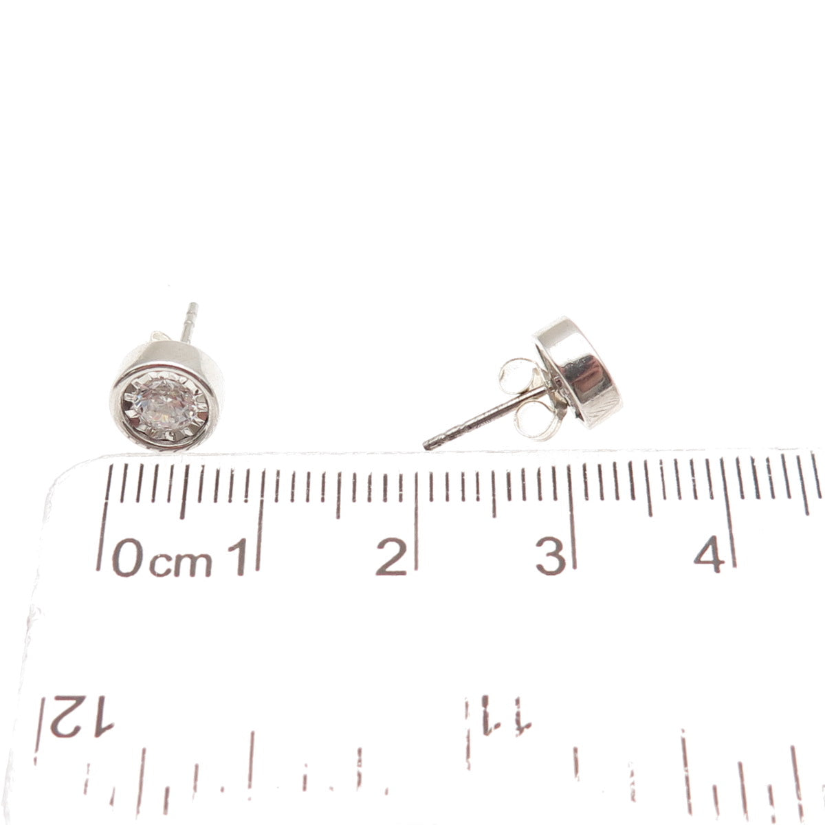 925 Sterling Silver Round-Cut C Z Stud Earrings