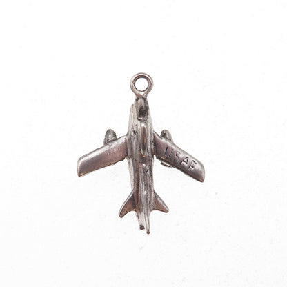 925 Sterling Silver Antique WWII US Air Force F-86 Sabre Fighter Jet 3D Pendant
