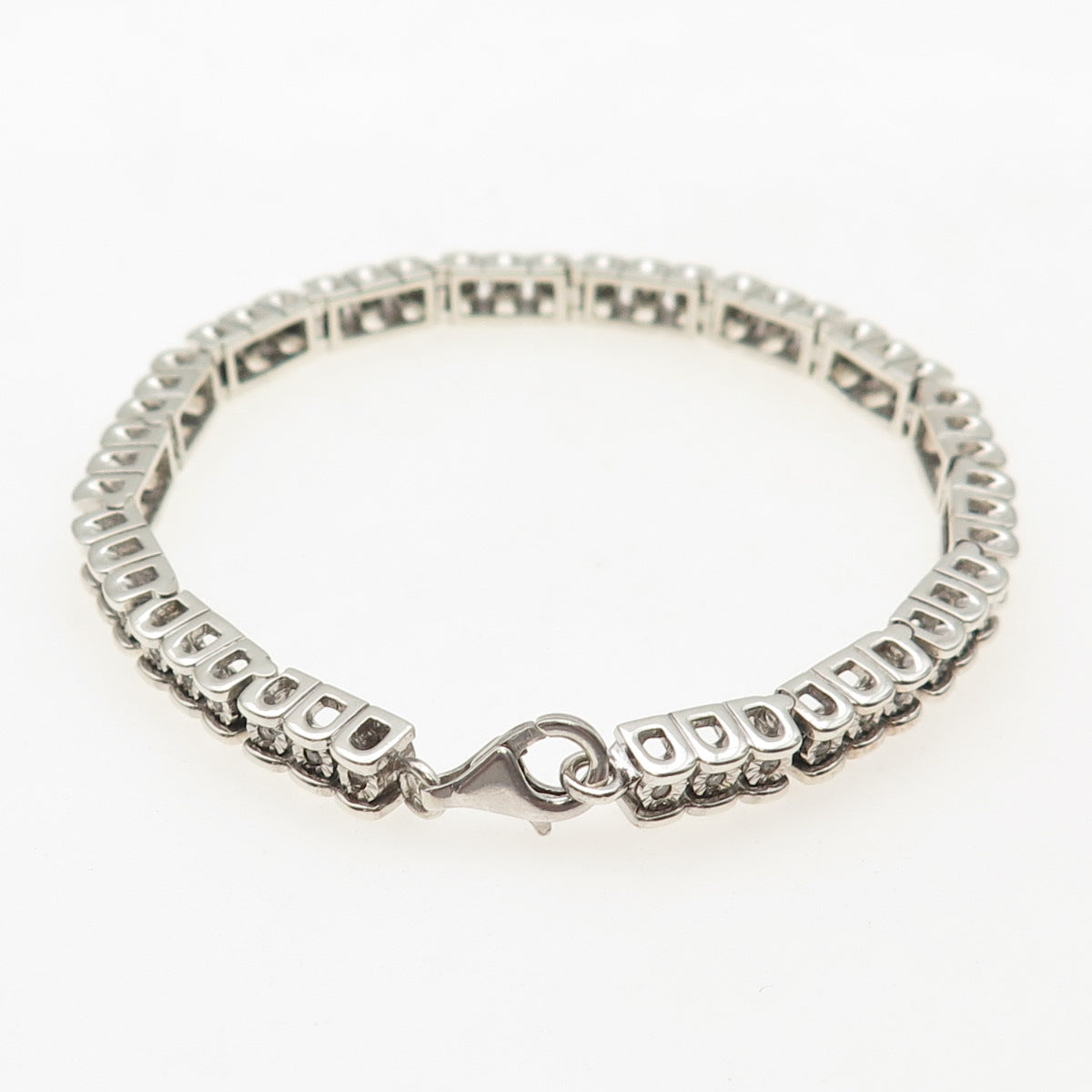 925 Sterling Silver Real Round-Cut Diamond Tennis Link Bracelet 7"