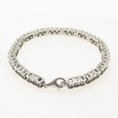 925 Sterling Silver Real Round-Cut Diamond Tennis Link Bracelet 7"