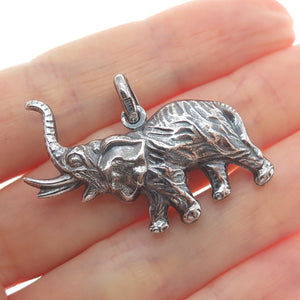 925 Sterling Silver Vintage Italy Elephant Oxidized Charm Pendant