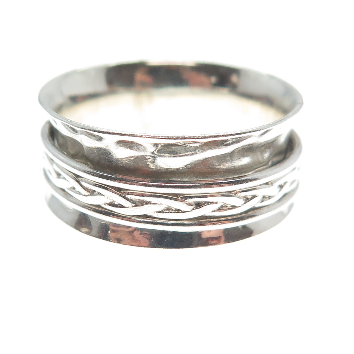 ATI 925 Sterling Silver Vintage Mexico Wicker Hammered Band Ring Size 10.5