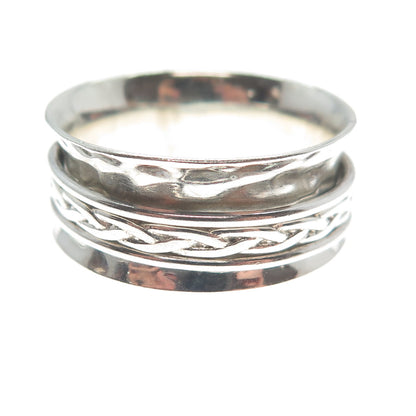 ATI 925 Sterling Silver Vintage Mexico Wicker Hammered Band Ring Size 10.5