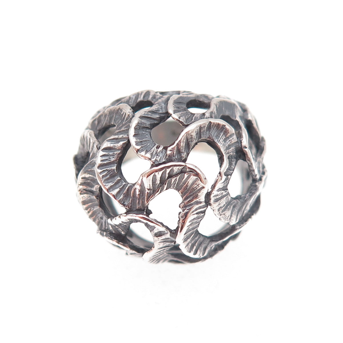 925 Sterling Silver Vintage Modernist Wavy Dome Oxidized Ring Size 3.5