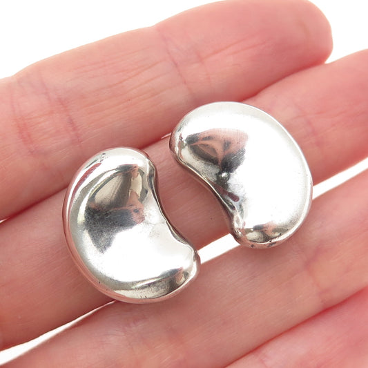 925 Sterling Silver Vintage Modernist Bean Oxidized Clip On Earrings