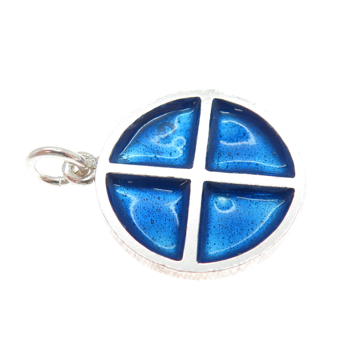 ZUMAN 925 Sterling Silver Vintage Israel Blue Enamel Cross Charm Pendant