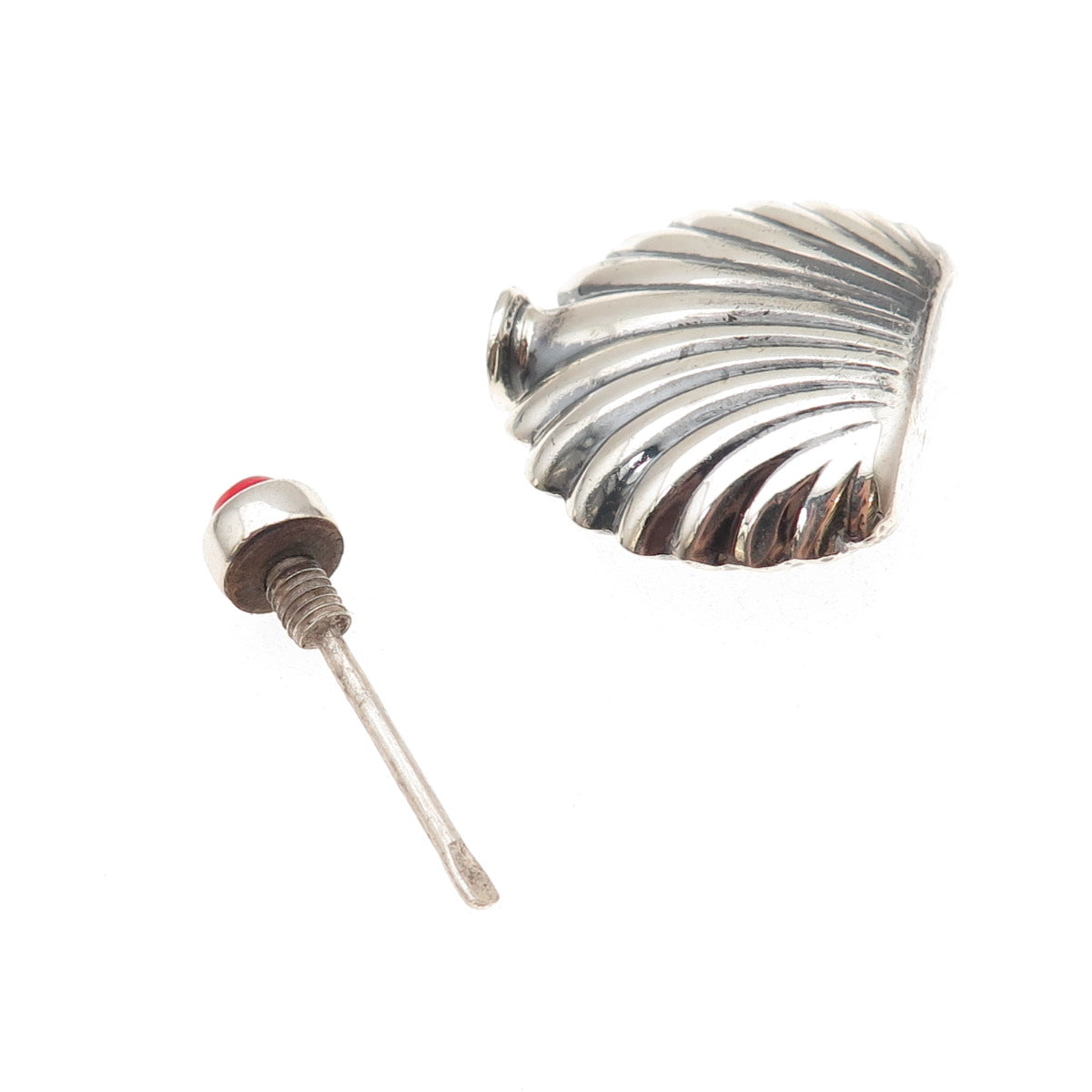 925 Sterling Silver Vintage Mexico Real Carnelian Seashell Perfume Bottle