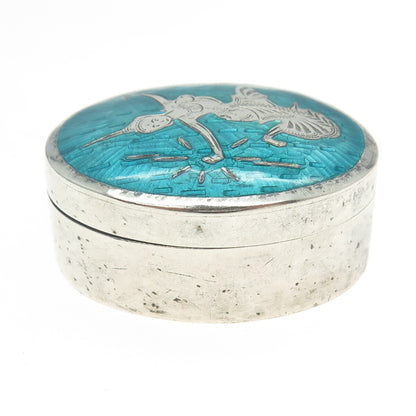 925 Sterling Silver Antique Siam Enamel Niello Hindu Goddess Pill / Snuff Box