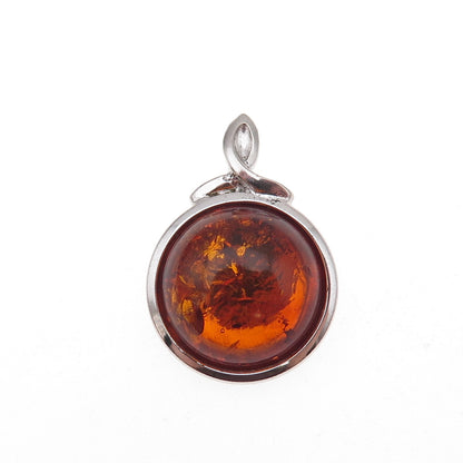 835 Silver Vintage Real Amber Modernist Oxidized Charm Pendant