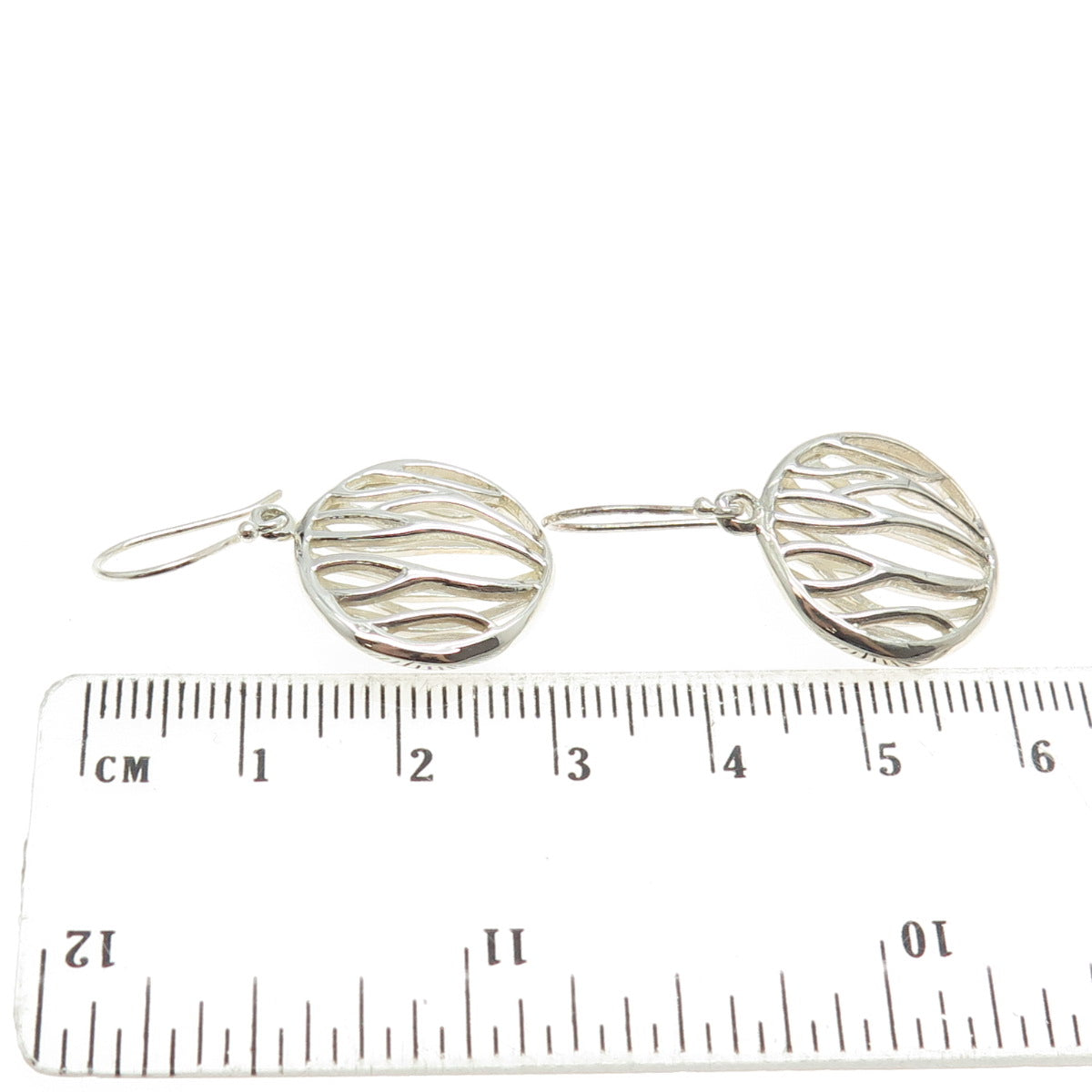 925 Sterling Silver Modernist Wavy Round Dangling Earrings