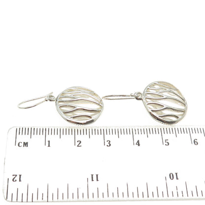 925 Sterling Silver Modernist Wavy Round Dangling Earrings