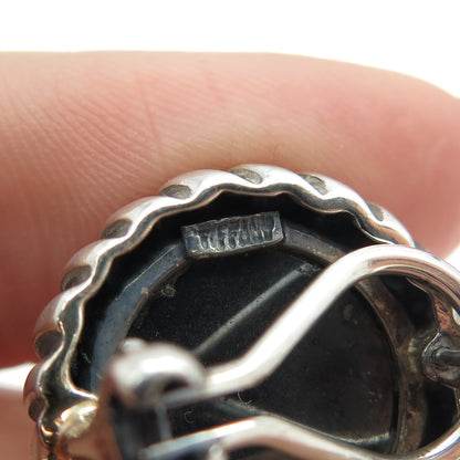 925 Sterling Silver Vintage Real Hematite Omega Back Earrings