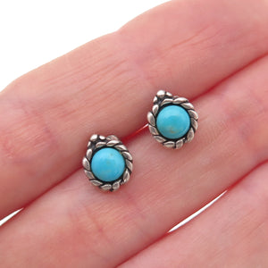 Shube 925 Sterling Silver Vintage Real Turquoise Oxidized Stud Earrings