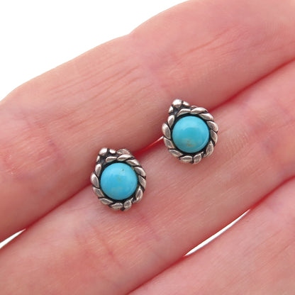 Shube 925 Sterling Silver Vintage Real Turquoise Oxidized Stud Earrings
