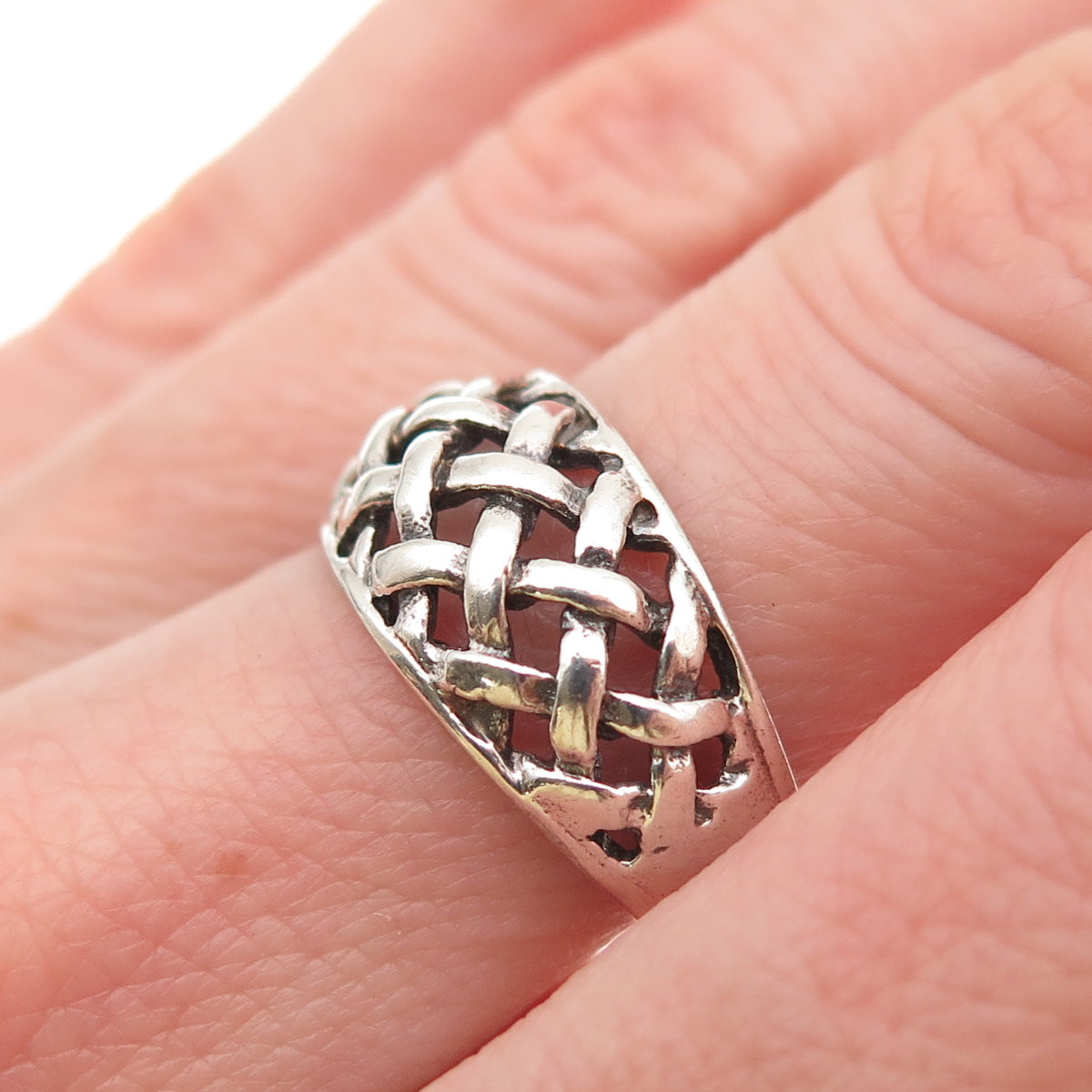 925 Sterling Silver Vintage Woven Oxidized Ring Size 6.75
