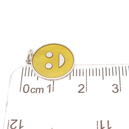 925 Sterling Silver Yellow Enamel Smile Face Emoji Tag Charm Pendant