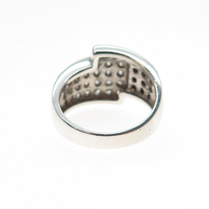 ROSS SIMONS 925 Sterling Silver Real Black Spinel & C Z Overlap Ring Size 8.25