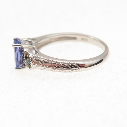 925 Sterling Silver Real Blue Diamond & Tanzanite Ring Size 8