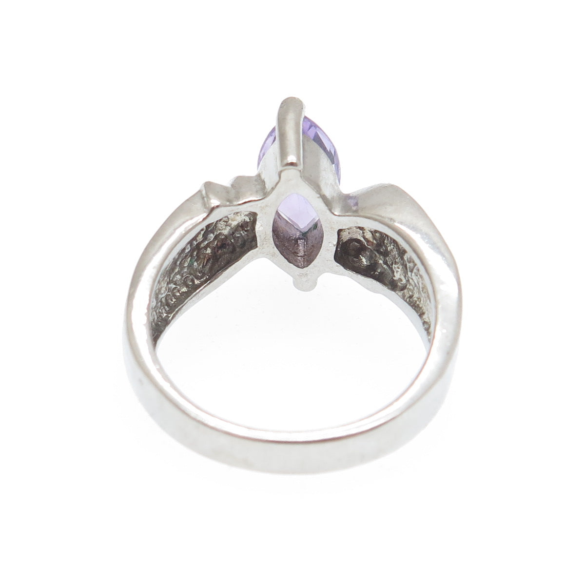 MONICA JAIN Sterling Silver Vintage Real Marquise-Cut Amethyst Ring Size 6.25